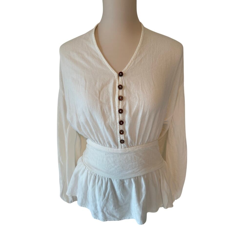 Free People free-est Carson Drop-Waist Linen Blend Romper Womens Ivory Sz S
